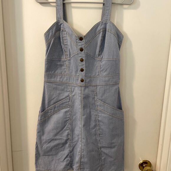 Japra Women's Blue  and White striped Denim Mini Dress in Sz M - Picture 1 of 6